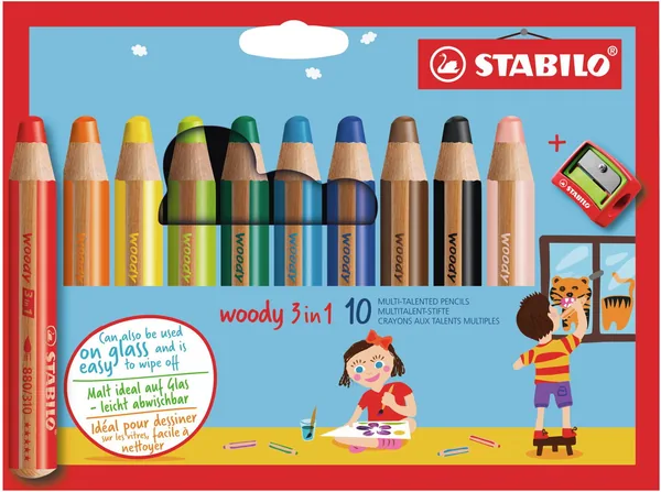 STABILO woody 3 in 1, 10er-Pack mit Spitzer