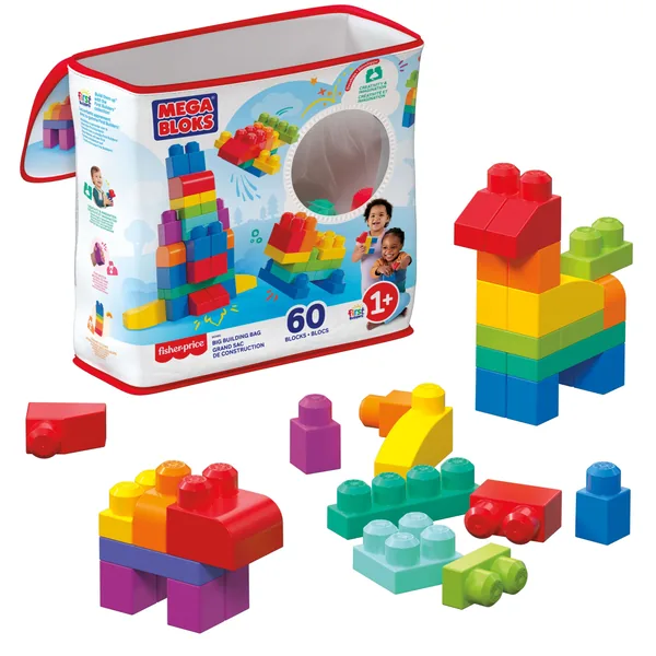 MEGA BLOKS First Builders Großer Bausteinbeutel, 60 Teile (blau)