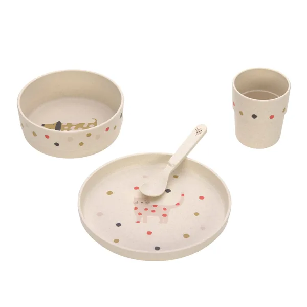 LÄSSIG Kindergeschirr-Set Little Mateys (Teller, Becher, Schälchen, Löffel)