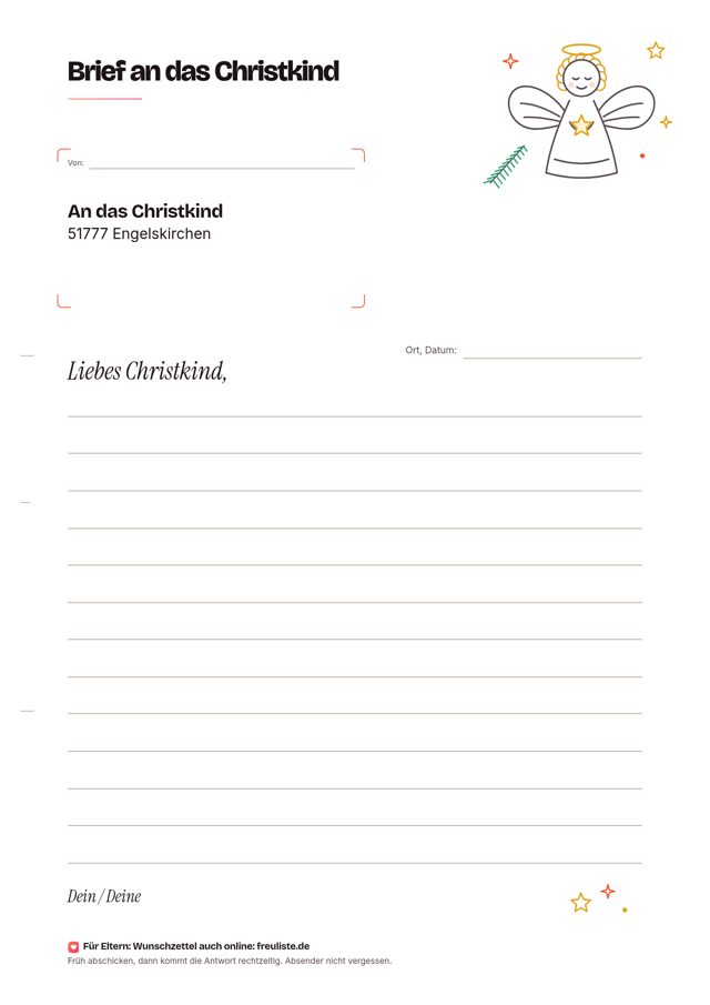 Vorschau: Brief ans Christkind mit Linien (PDF, kostenlos)