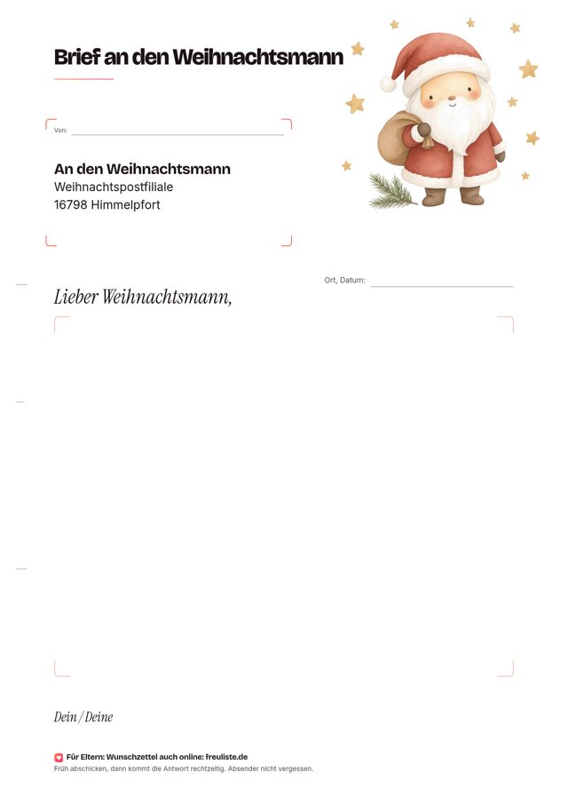 Vorschau: Brief an den Weihnachtsmann zum Malen, Aquarell (PDF, kostenlos)