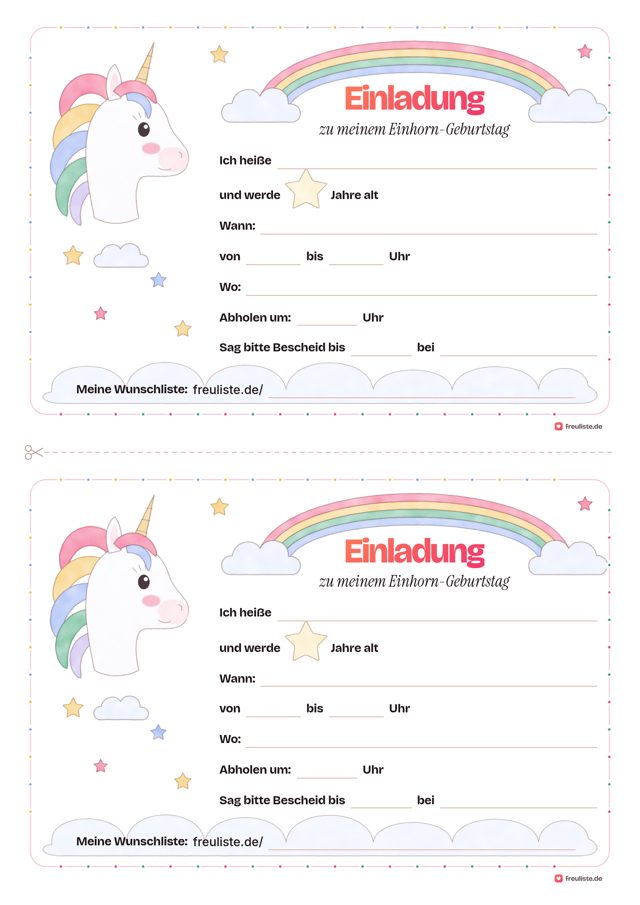 Vorschau: Einhorn-Einladung zum Kindergeburtstag: Vorlage zum Ausdrucken
