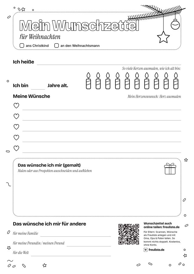 Vorschau: Wunschzettel für Weihnachten (zum Ausmalen)