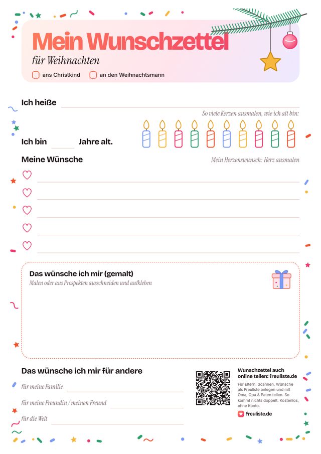 Vorschau: Wunschzettel für Weihnachten (Farbe)